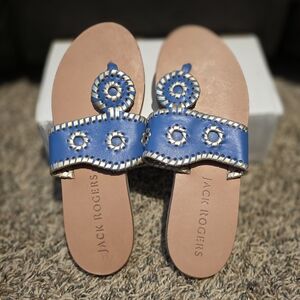 Jack Rogers Womens Blue Leather Flat Thong Sandals Size 5M Made In Brazil